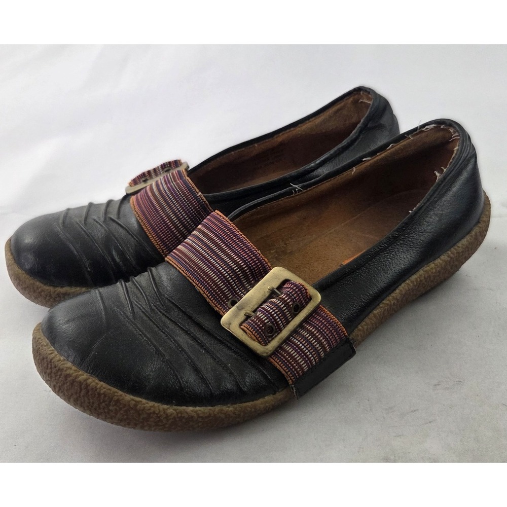 Miz Mooz Flats Womens 7.5 Black Leather Buckle Strap Comfort Cottagecore Shoes